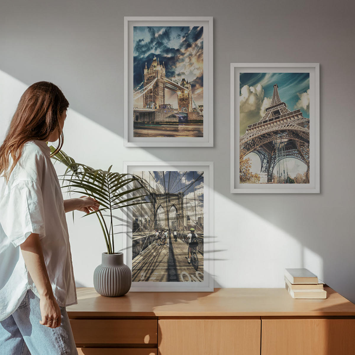 WANDBILDER 3er-Set - 40x60 cm Weißer Rahmen - Brücken, Türme, europäische Städte - Weiß, Kunststoff (40/60cm) - ArtPrintCave