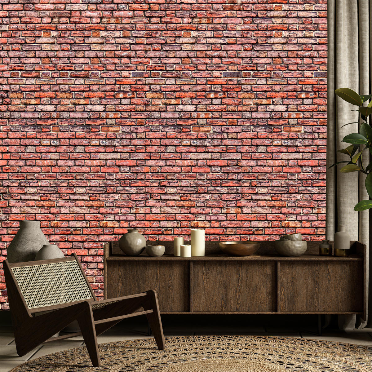 FOTOTAPETE für Wohnzimmer Alter Ziegelstein Roter Wand Rustikal 350x256 - Rot/Orange, Papier (350/256cm) - Muralo