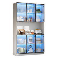 VITRINA od MDF-a i stakla 120x34x200 cm bijela sa 6 vrata, LED rasvjetom na upravljanje putem aplikacije i soft-close šarkama - bijela, drvni materijal (120/200/34cm) - Modfu