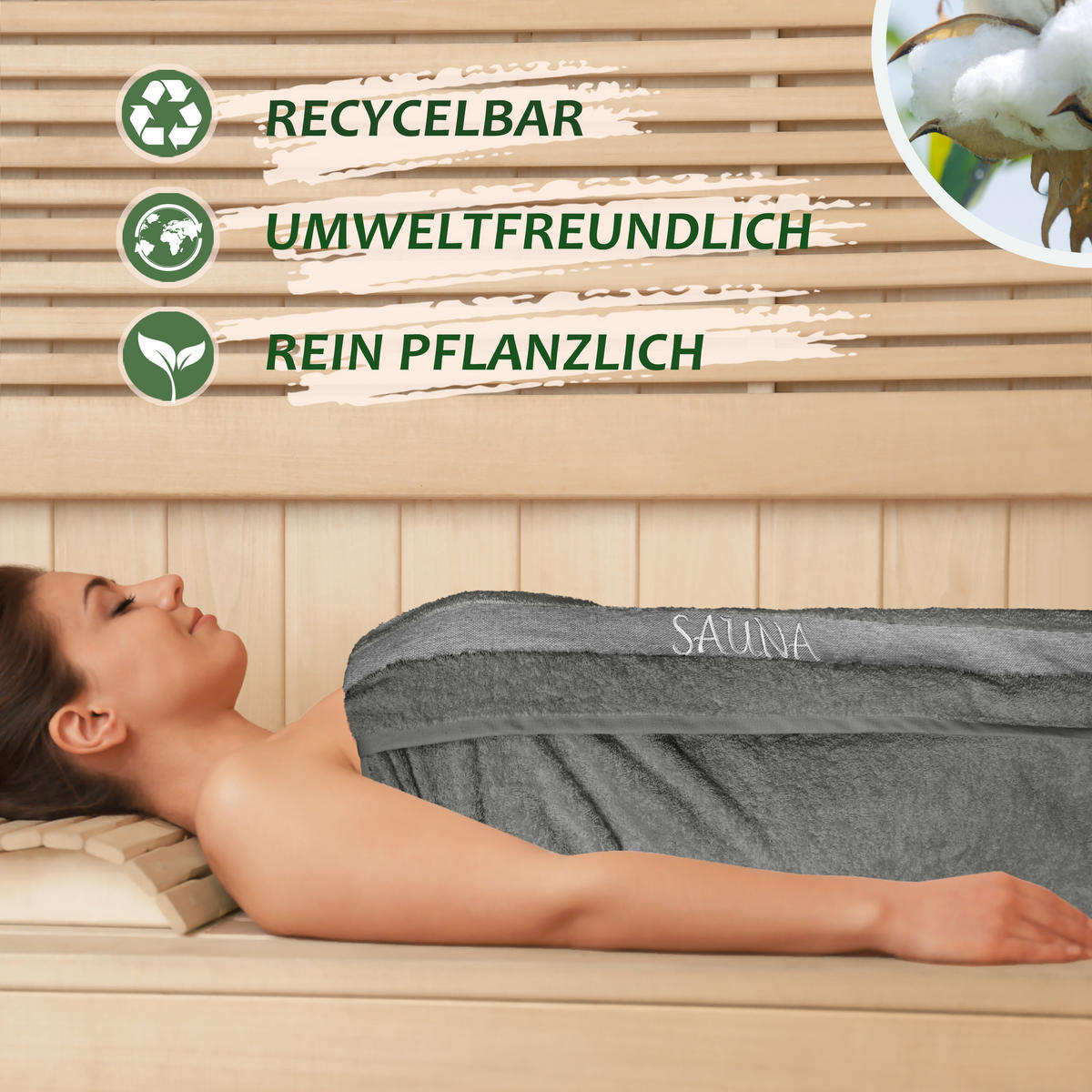 SAUNAHANDTUCH Lima Dunkelgrau 100x200 cm - Dunkelgrau, Naturmaterialien (100/200cm) - Lashuma