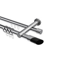 RUNDROHR-INNENLAUF-GARDINENSTANGEN-SET Platon Verano 320 cm (geteilt in 2 x 160 cm), 2-läufig, 20 mm Ø Chrom - Chromfarben/Schwarz, Metall (320cm) - INTERDECO