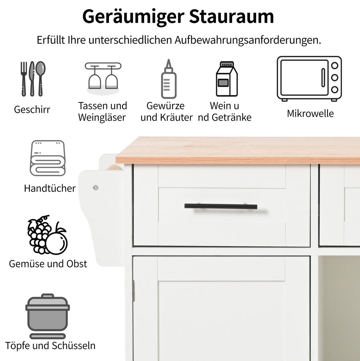 KÜCHENINSEL 139/91,5/46(71) cm Weiß aus MDF mit klappbarer Tischplatte - Weiß, Holzwerkstoff (46/91.5/139cm) - OKMYHOME