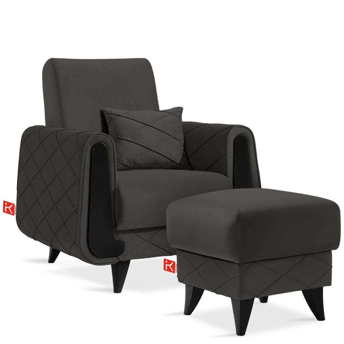 HOCKER GUSTAVO III Fußstütze, Velours, Anthrazit - Anthrazit, Holz/Holzwerkstoff (53/49/53cm) - KONSIMO®