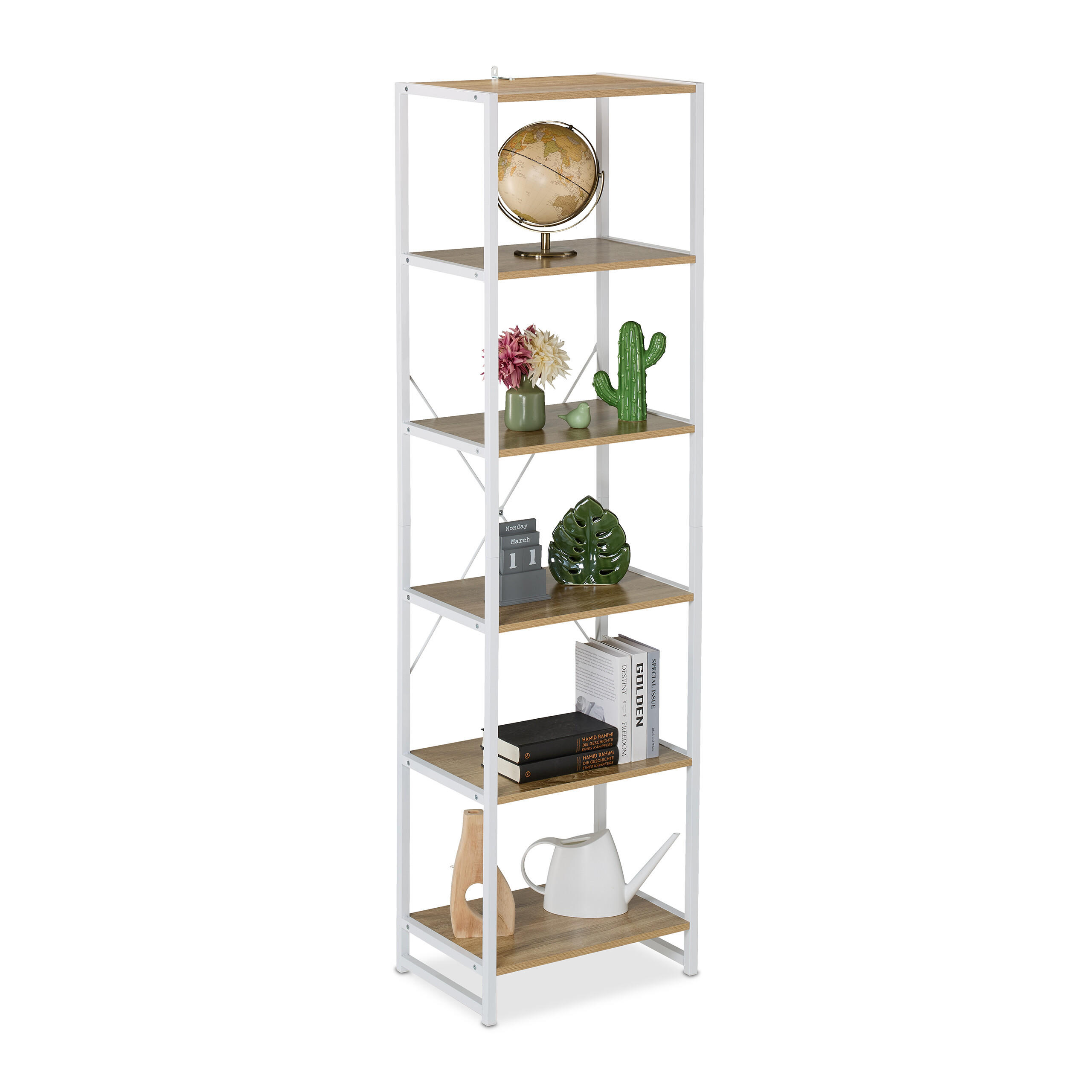 Relaxdays REGÁL Bílý dřevodekor industriální 6 polic 180 cm