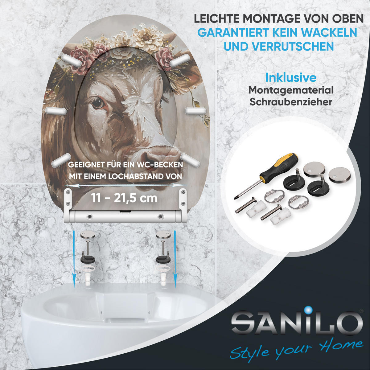 WC-SITZ mit Absenkautomatik & Top Fix Berta - Beige/Braun, Holzwerkstoff (37.7/5/48cm) - Sanilo