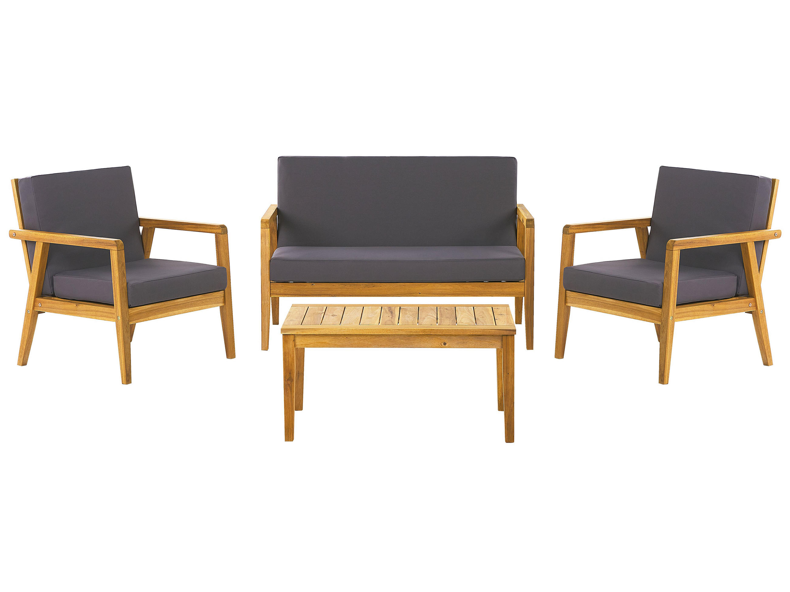 LOUNGE SET 4-Sitzer Hellbraun Auflagen dunkelgrau Pallano - Hellbraun/Dunkelbraun, Holz - Beliani