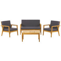 LOUNGE SET 4-Sitzer Hellbraun Auflagen dunkelgrau Pallano - Hellbraun/Dunkelbraun, Holz - Beliani