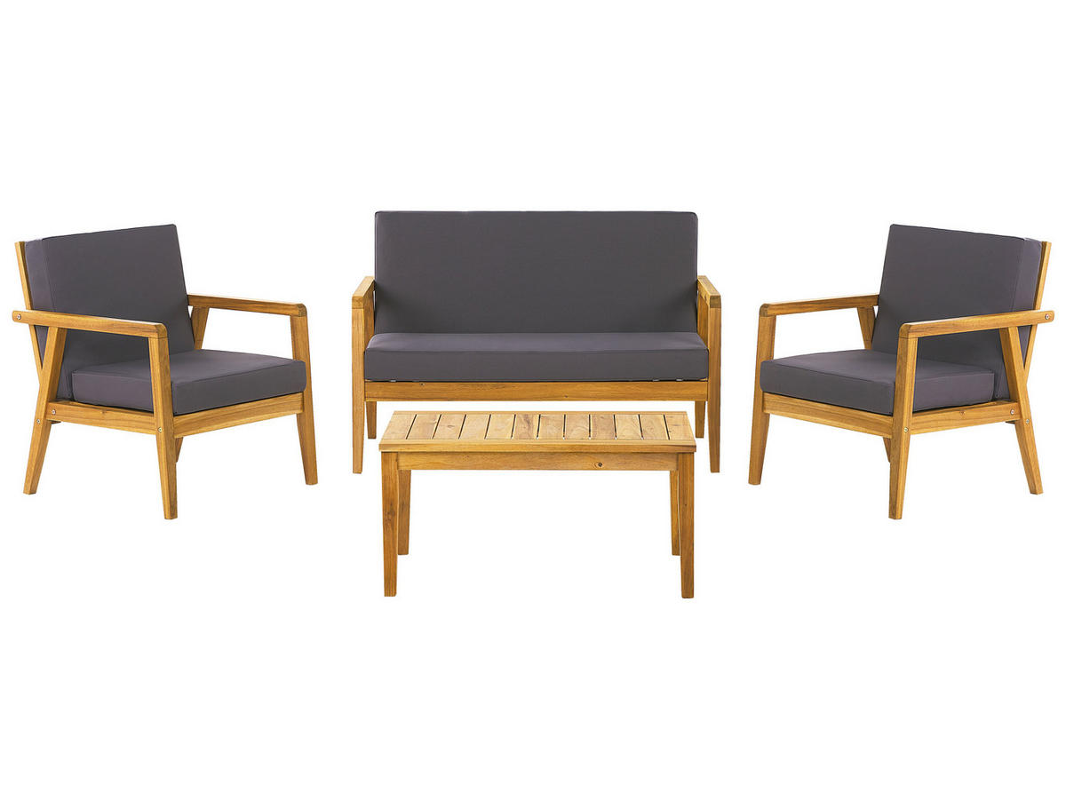 LOUNGE SET 4-Sitzer Hellbraun Auflagen dunkelgrau Pallano - Hellbraun/Dunkelbraun, Holz - Beliani