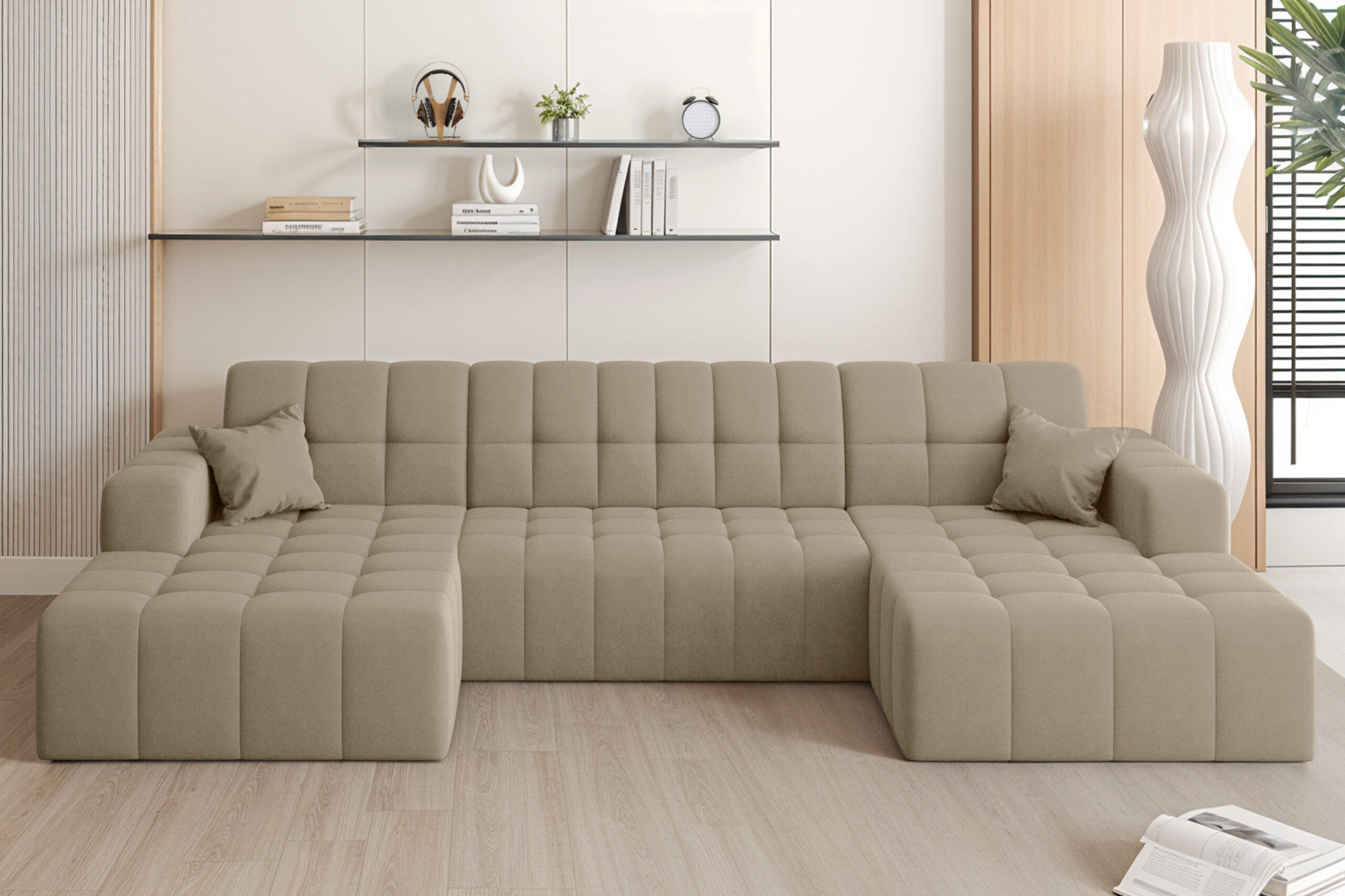 ECKSOFA U-Form Nimes Stoff Portland Beige - Beige, Holz/Textil (168/350cm) - Kaiser Möbel
