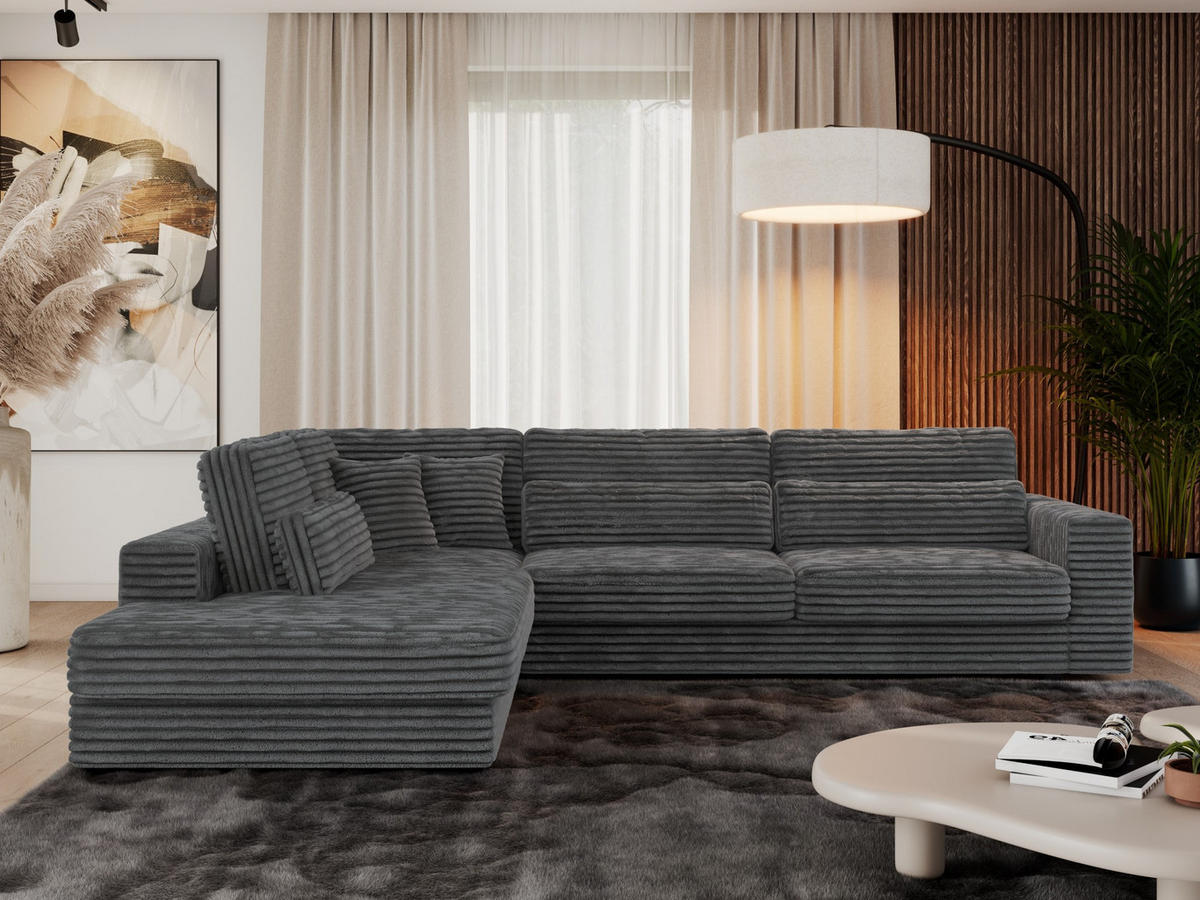 ECKSOFA Savona Dunkelgrau breiter Cord - links - Dunkelgrau/Schwarz, Kunststoff/Textil (316/249cm) - MKS