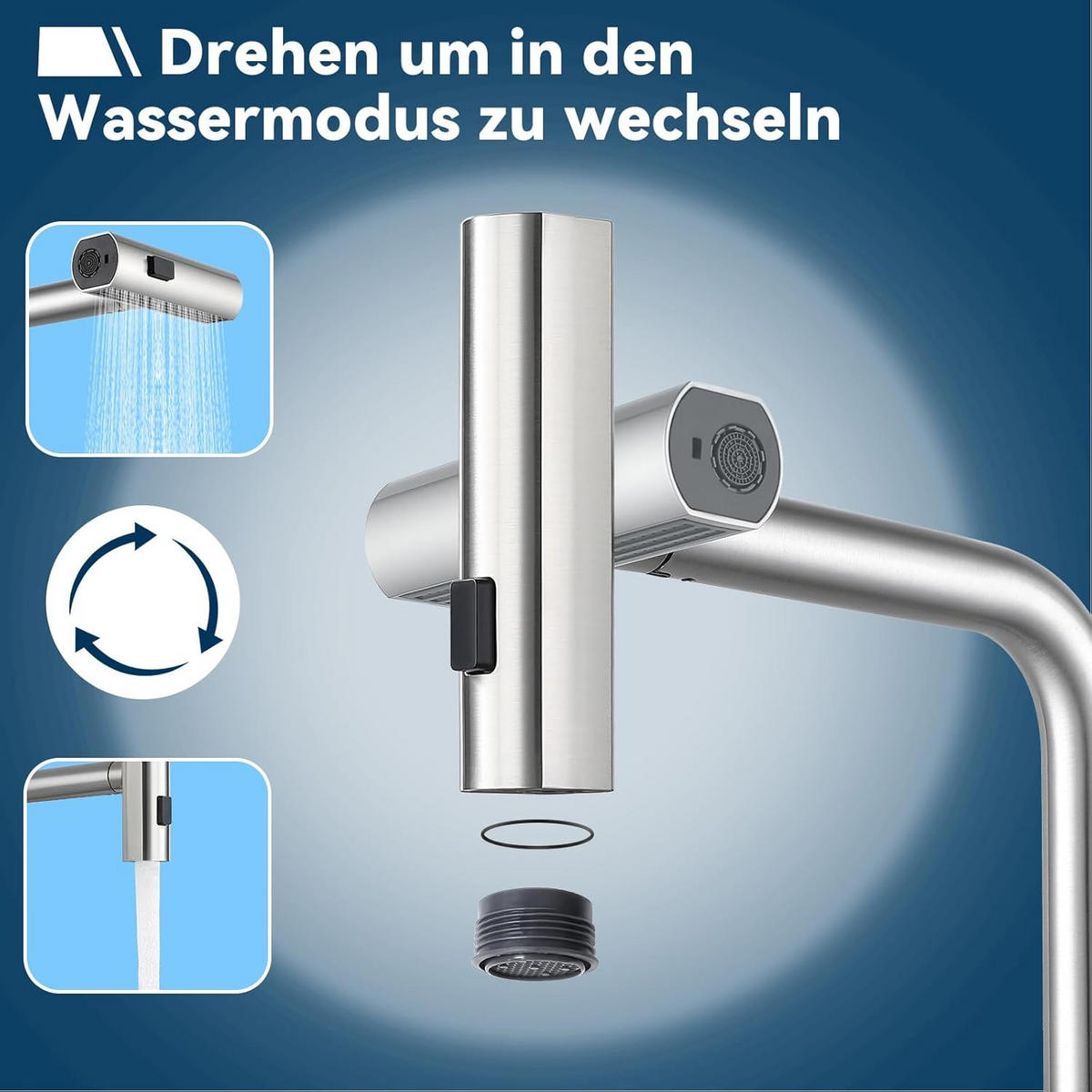 WASCHTISCHARMATUR Rhewind 23/14/28 cm - Edelstahlfarben, Metall (23/14/28cm) - ZMH