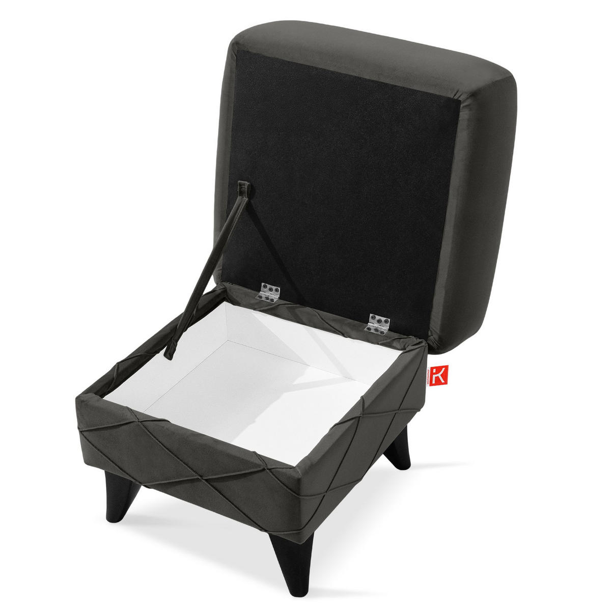 HOCKER GUSTAVO III Fußstütze, Velours, Anthrazit - Anthrazit, Holz/Holzwerkstoff (53/49/53cm) - KONSIMO®