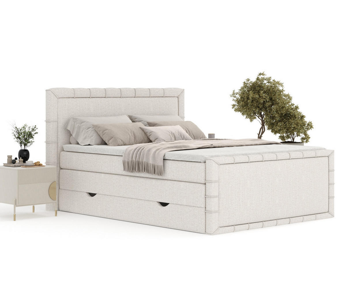 BOXBETT Estelle Beige 140/200 cm im Webstoff - Beige/Schwarz, Holz/Holzwerkstoff (140/200cm) - Maison de Reve