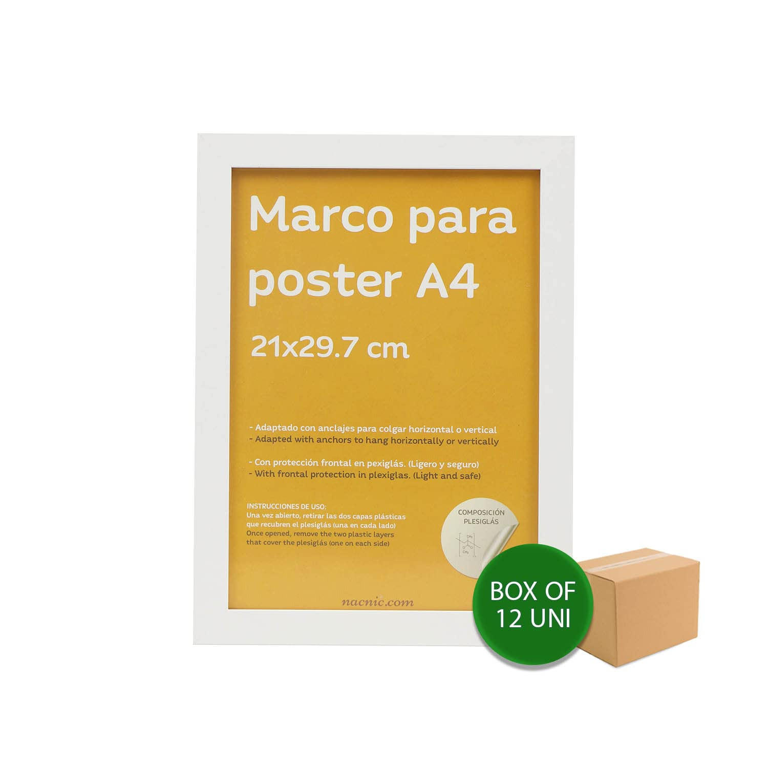 RAHMEN Set mit 12 aus MDF und Acrylglas Schutz und Aussteller für Fotografien, Bilder, Poster, Gemälde, Dekoration für Haus Farbe Weiß A4 - Weiß, Holz (21/3/29.7cm) - Nacnic