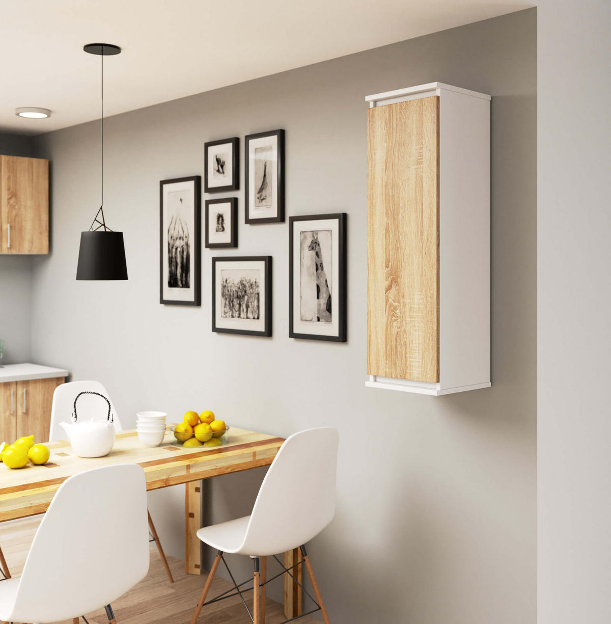 WANDSCHRANK Weiß, Sonoma Eiche 30x30x99 cm - Weiß/Sonoma Eiche, Holzwerkstoff (30/99/30cm) - Akord