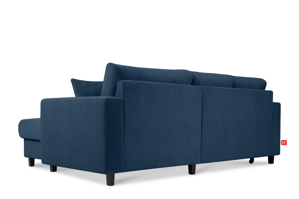 ECKSCHLAFSOFA EGRET Rechts mit Bettkasten, Cord-Stoff, marineblau - Blau/Grün, Textil (234/90cm) - KONSIMO®