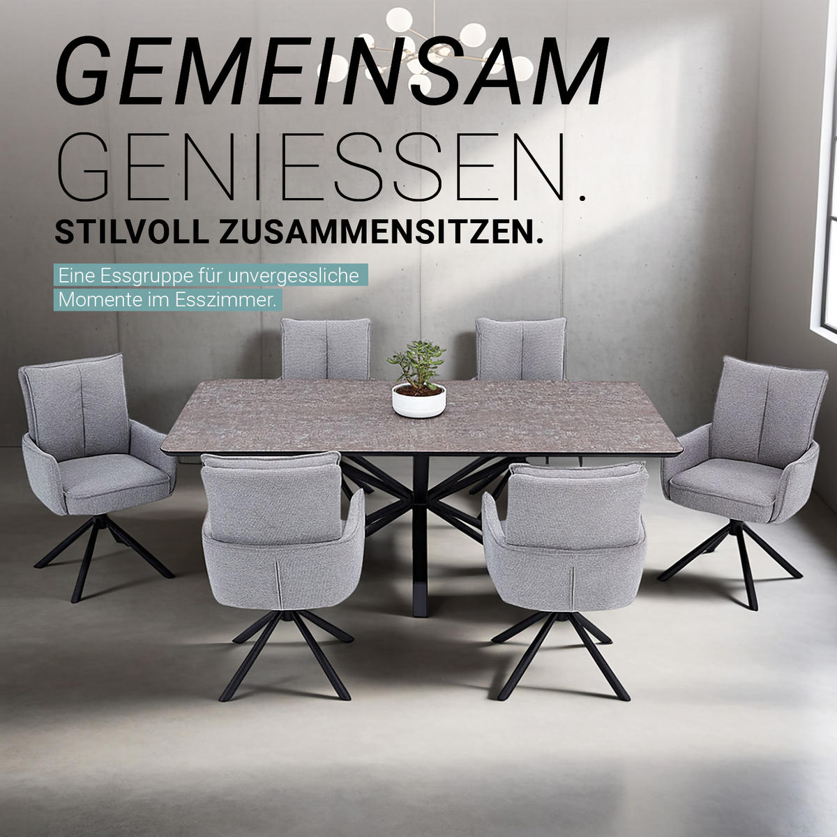 TISCHGRUPPE 200x100 cm braun schwarz mit 6 Stühle Grau - Braun/Grau, Metall (100/94/200cm) - Homestyle4u