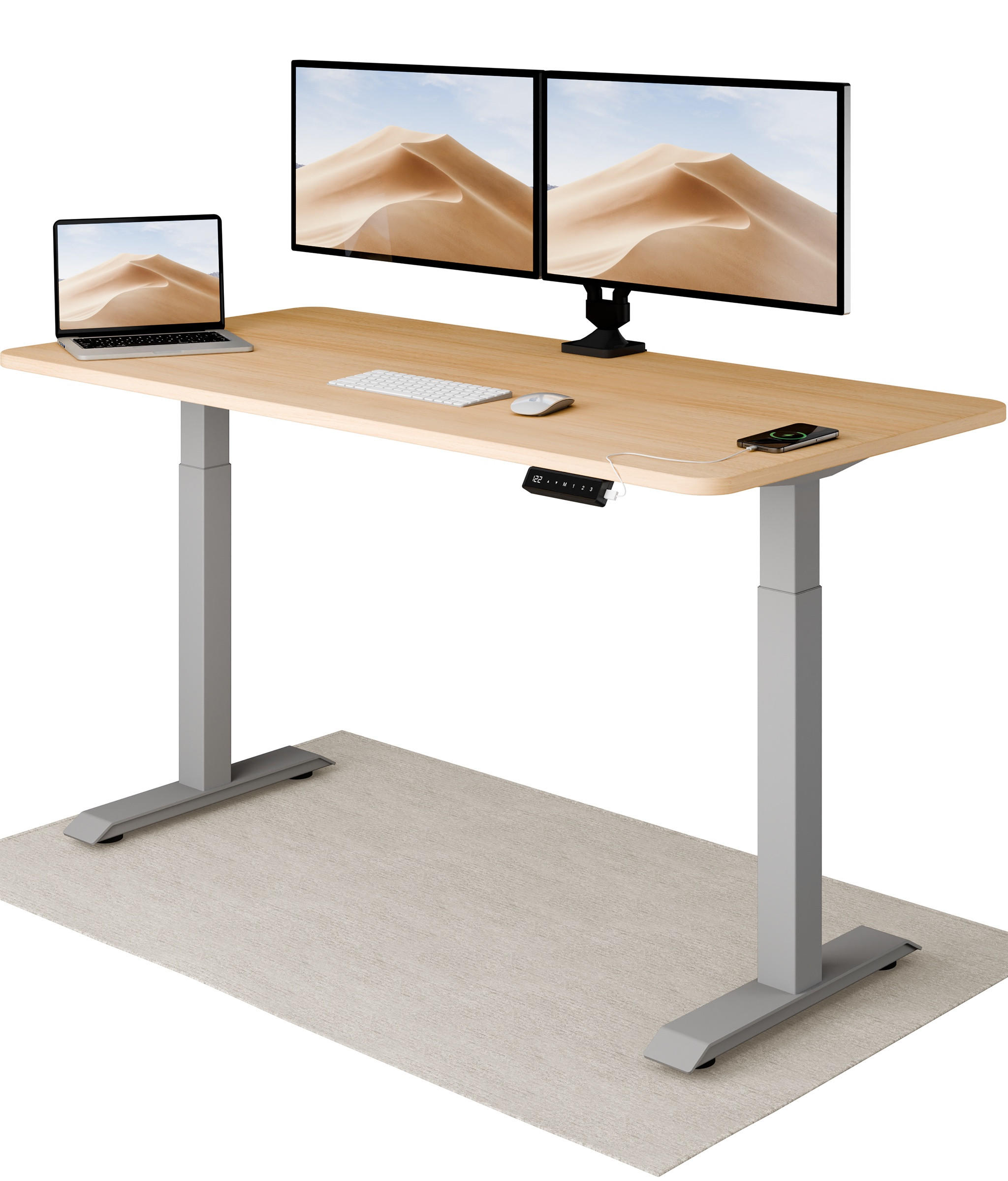 SCHREIBTISCH Elektrisch Höhenverstellbarer HomeOne 160x80cm Grau/Eiche mit Memory-Funktion, Anti-Kollisions Technologie - Eichefarben/Grau, Holzwerkstoff (80/160/72cm) - Desktronic