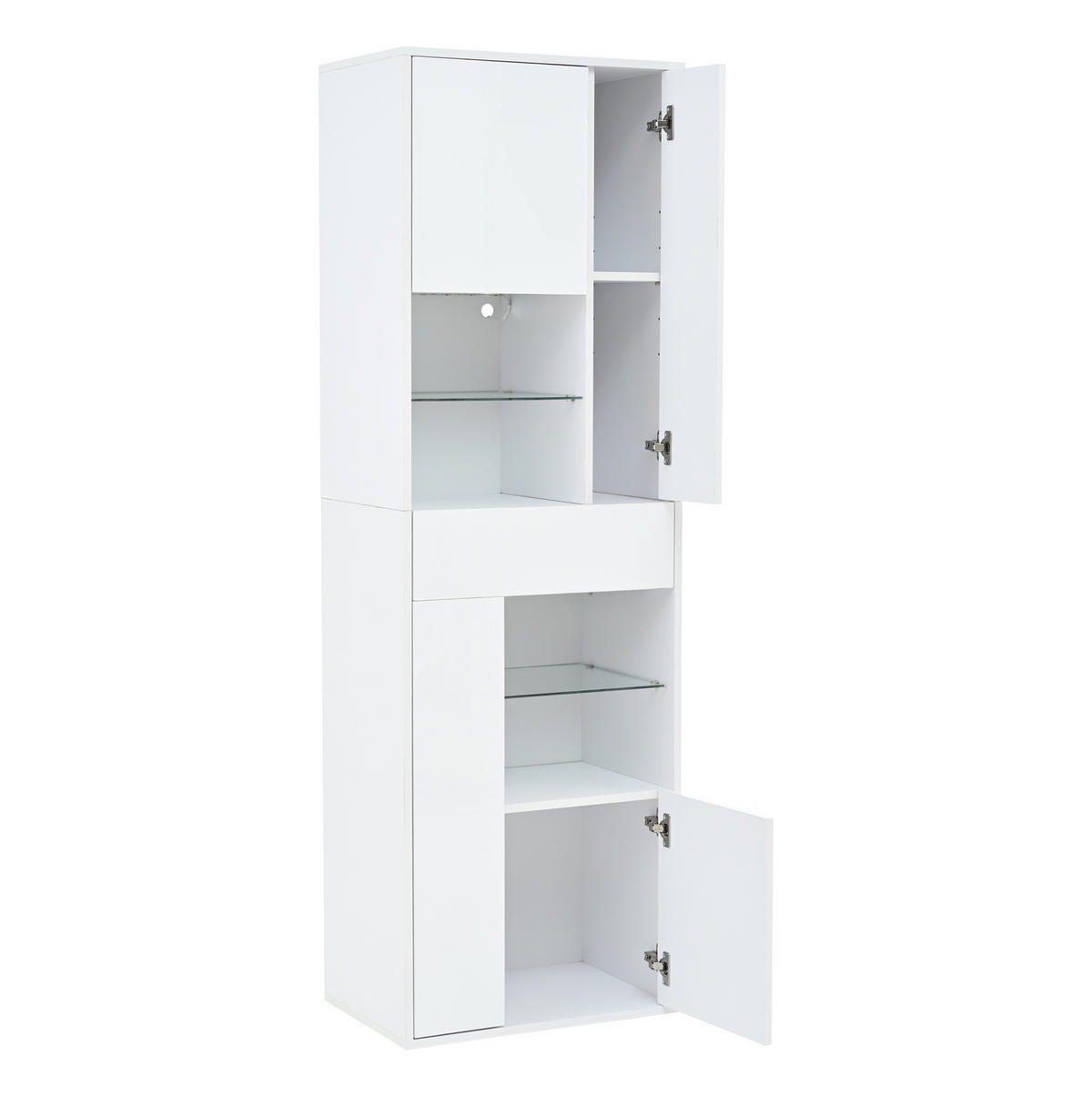 VITRINE 55/38/170 cm aus Spanplatte mit LED-Beleuchtung und Hochglanzfront Weiß - Weiß, Holzwerkstoff (55/170/38cm) - Modenvie