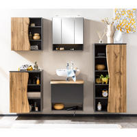 BADMÖBEL-SET 5-TLG. Kahla-03 - Anthrazit/Braun, Holzwerkstoff (221/200/40cm) - Lomado