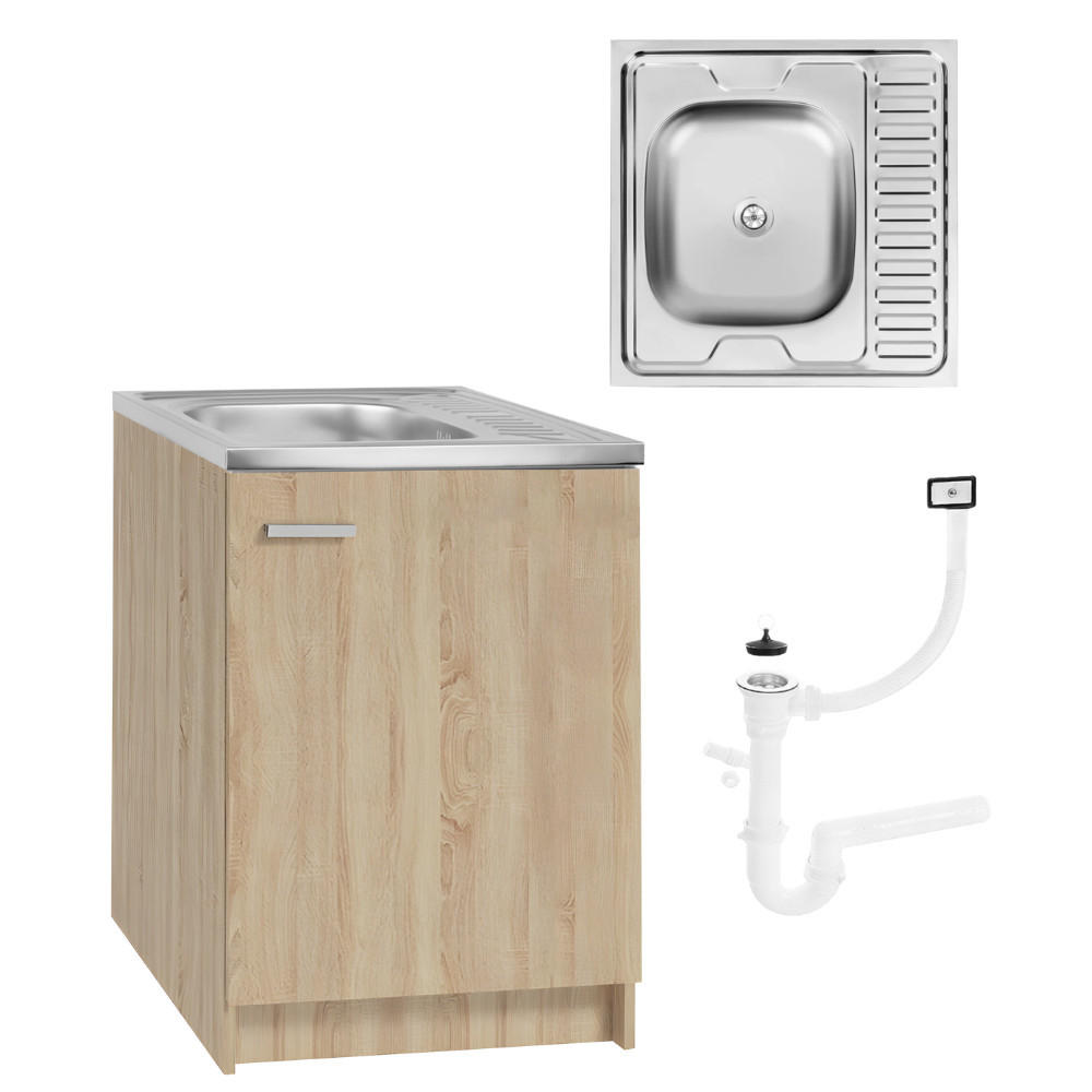 SPÜLUNTERSCHRANK 60cm mit Siphon Sonoma-Eiche - Sonoma Eiche, Holzwerkstoff (60/85/60cm) - Stamar