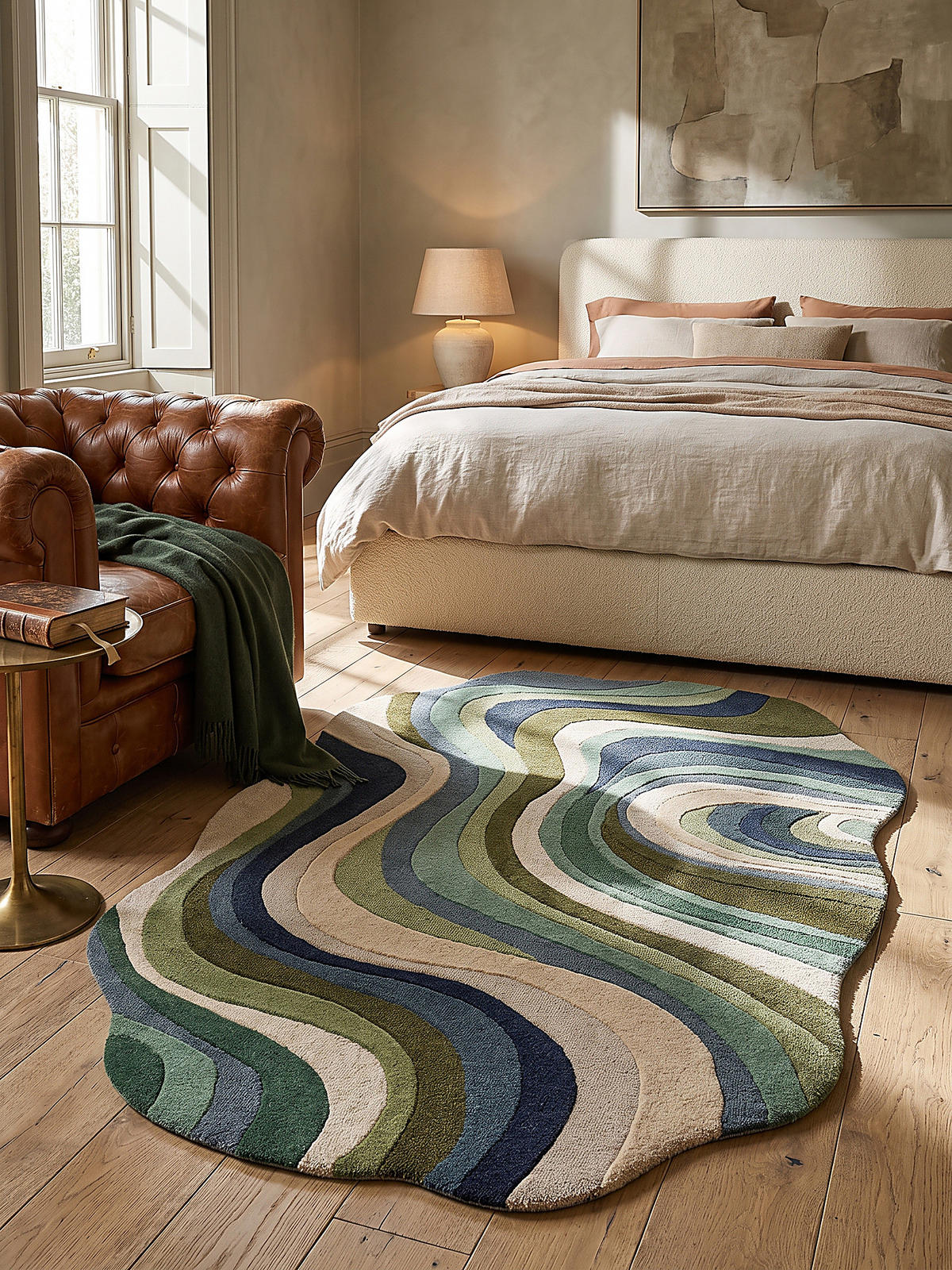 TEPPICH aus Wolle, handgetuftet, EFFRA, in Erdtöne-Grün, Wellen-Swirl, 200 x 290 cm - Grün, Textil (200/290cm) - KADIMA DESIGN