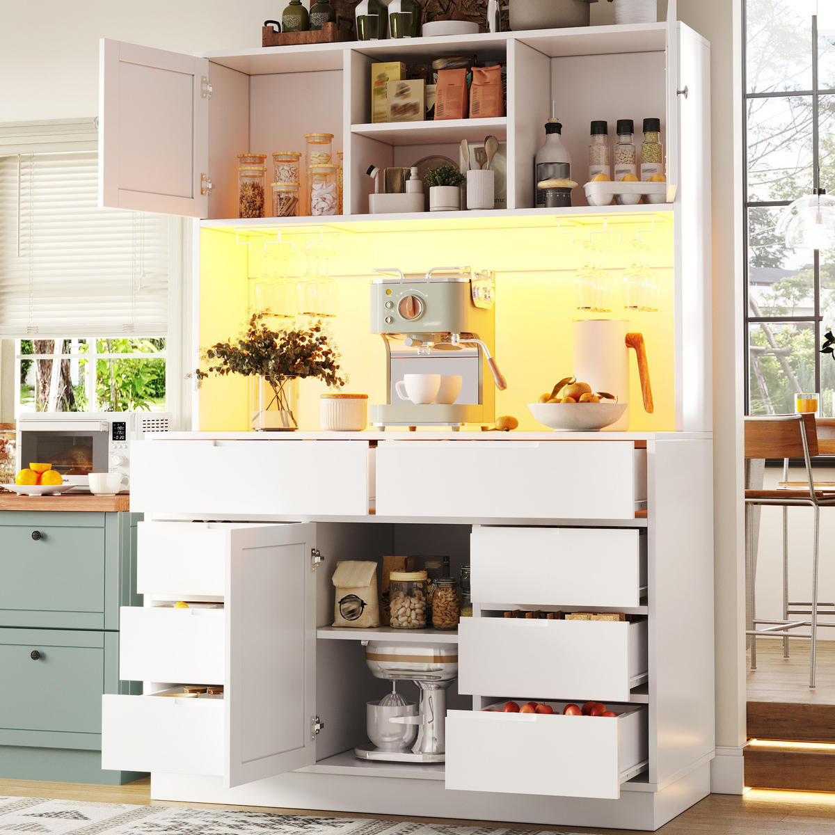 BUFFET 120/183,5/40 cm Weiß aus MDF mit Lichtleiste - Weiß, Holzwerkstoff (40/183.5/120cm) - OKMYHOME