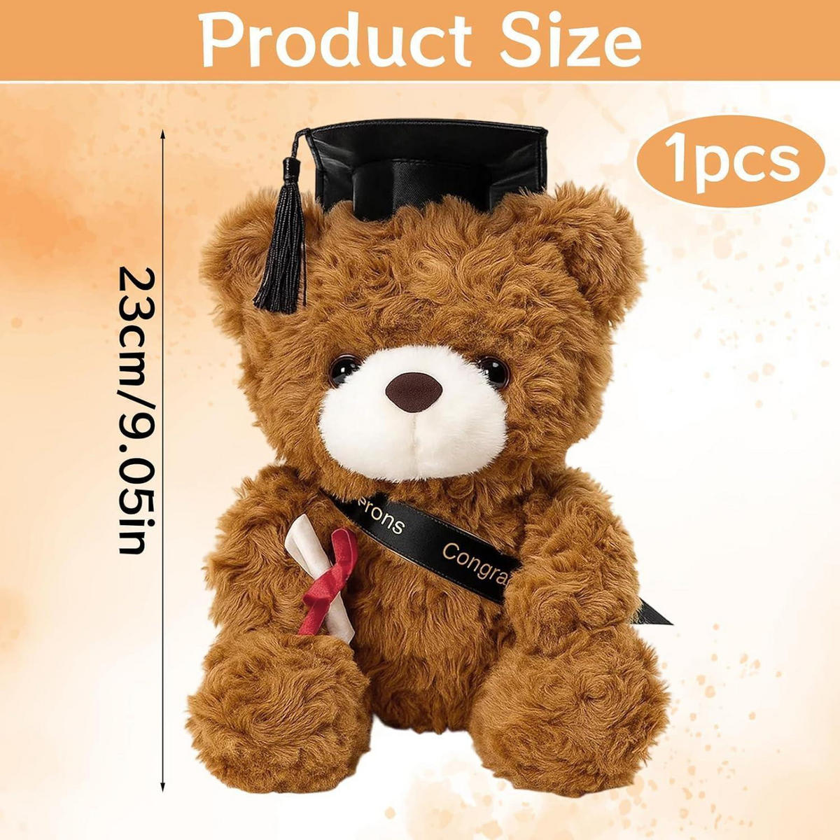 STOFFTIER Bär mit Doktorhut und Urkunde 23 cm - Braun, Textil (10/10cm)
