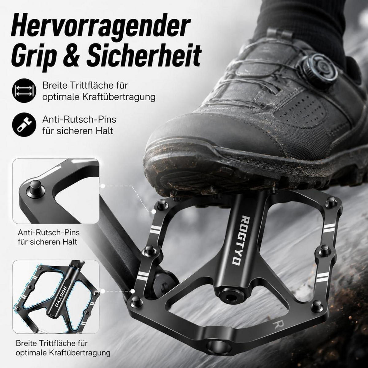 FAHRRADPEDALE Aluminium Leicht 304 g Paar 12,2 x 9,5 cm - Schwarz, Metall (9.5/2/12.2cm)