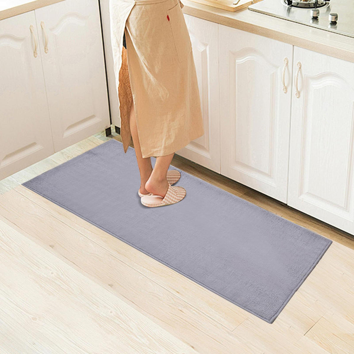 KÜCHENLÄUFER 80/100 cm rutschfest mit TPR‑Unterseite, saugfähiger Teppichläufer für Küche Flur Bad, strapazierfähig waschbar - Hellgrau, Textil (80/100cm) - Joyfair