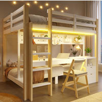 HOCHBETT 90/200 cm und 140/200 cm mit Schubladen, Schreibtisch und LED-Beleuchtung, Natur/Weiß - Weiß, Holz (90/200cm) - Redom