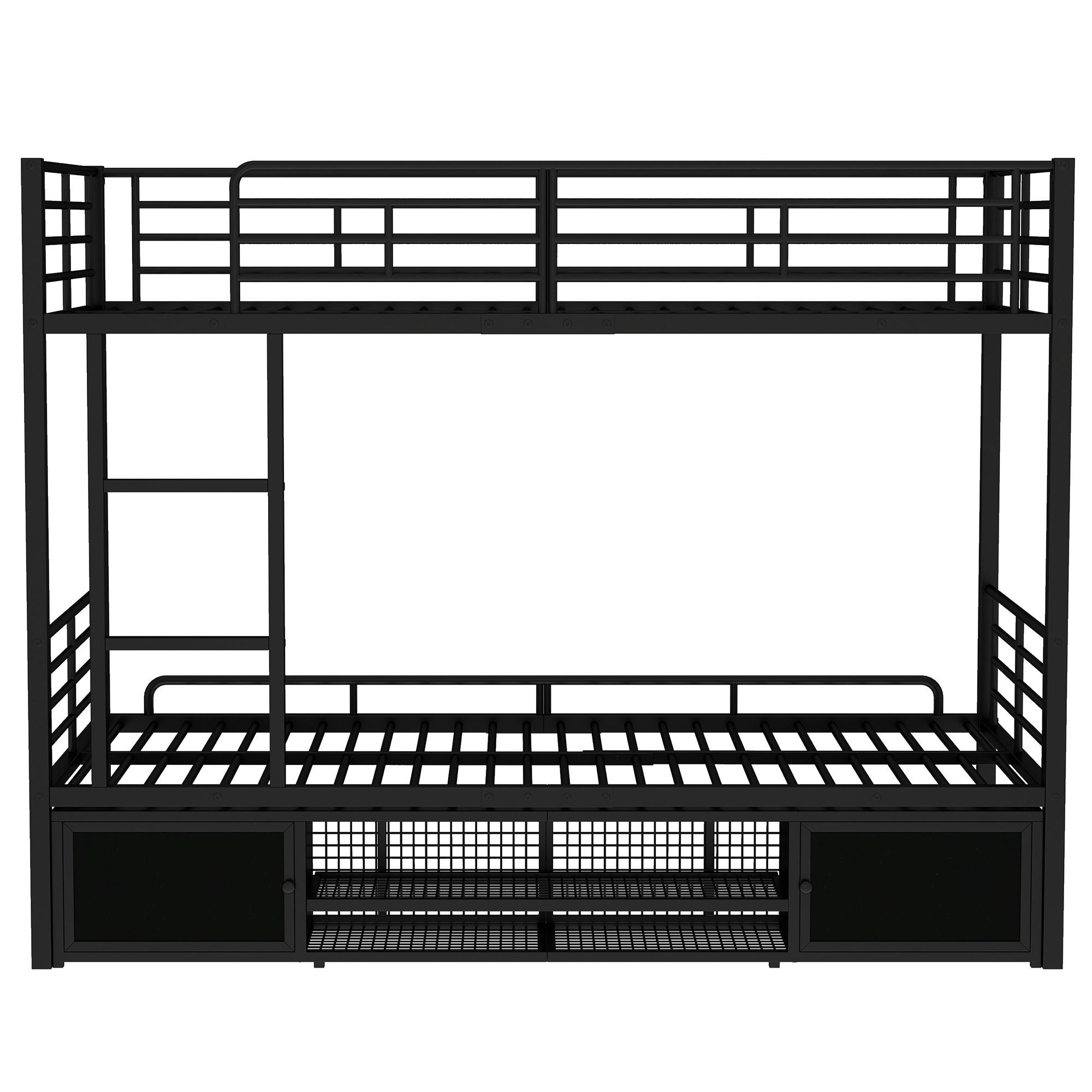 KINDERBETT Schwarz Liegefläche 90/200 cm, Etagenbett, Integrierter Schuhschrank, Seitliche Leiter, Fallschutzgitter - Schwarz, Metall (90/200cm) - PANGIVO
