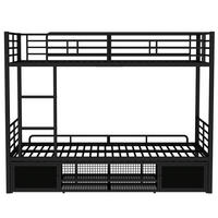 KINDERBETT Schwarz Liegefläche 90/200 cm, Etagenbett, Integrierter Schuhschrank, Seitliche Leiter, Fallschutzgitter - Schwarz, Metall (90/200cm) - PANGIVO