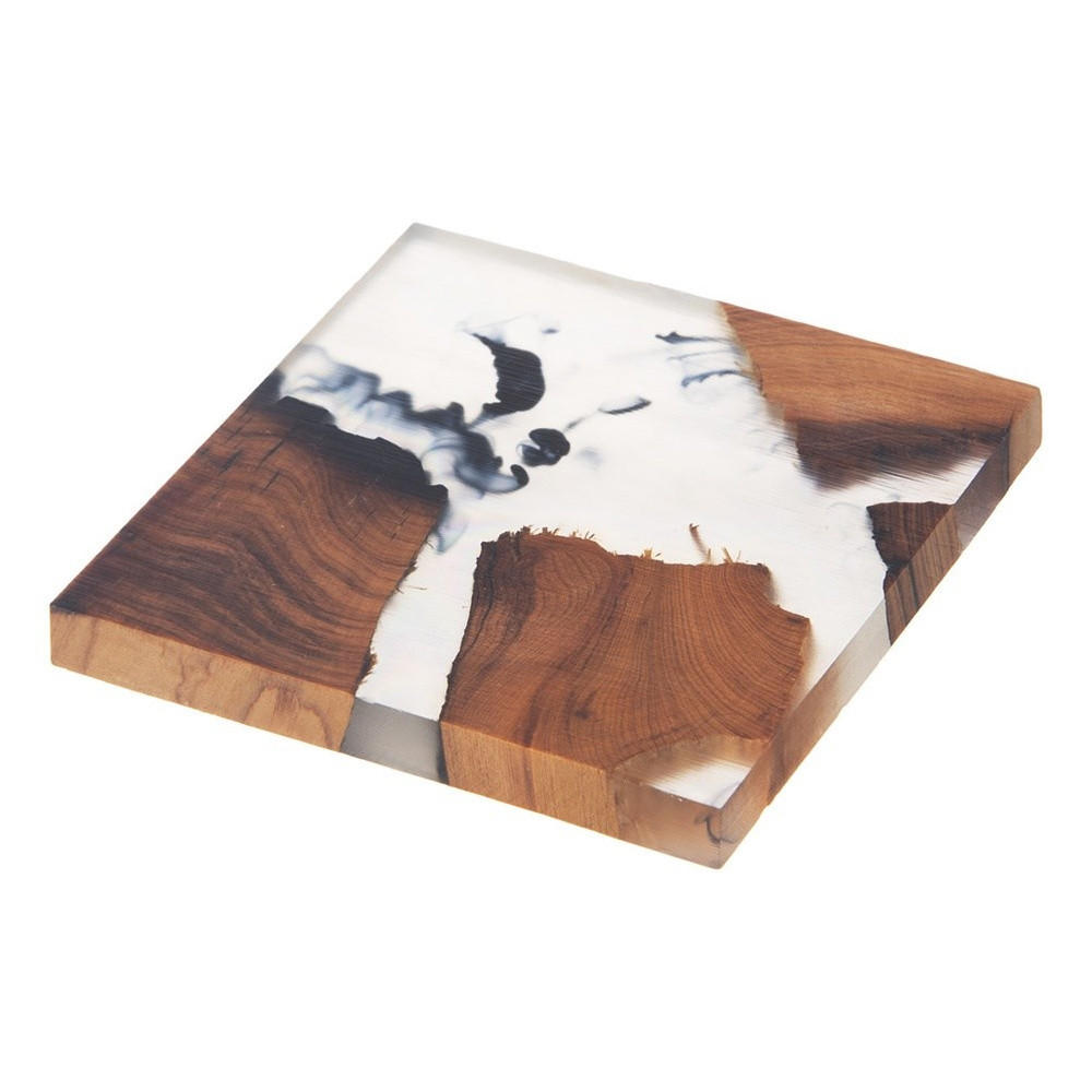 TASSENUNTERSETZER FLUSS, Akazienholz/Harz, natur, 8 x 8 cm - Braun, Holz (1cm) - Orion 