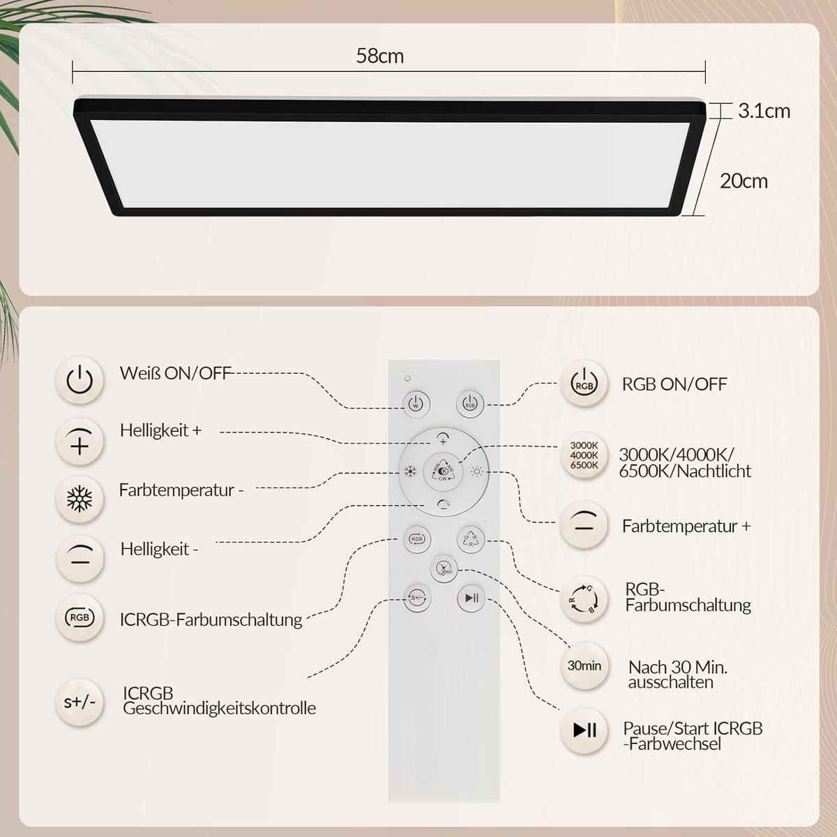 LED DECKENLEUCHTE Orvex 58/20/3 cm - Schwarz, Kunststoff (58/20/3cm) - ZMH