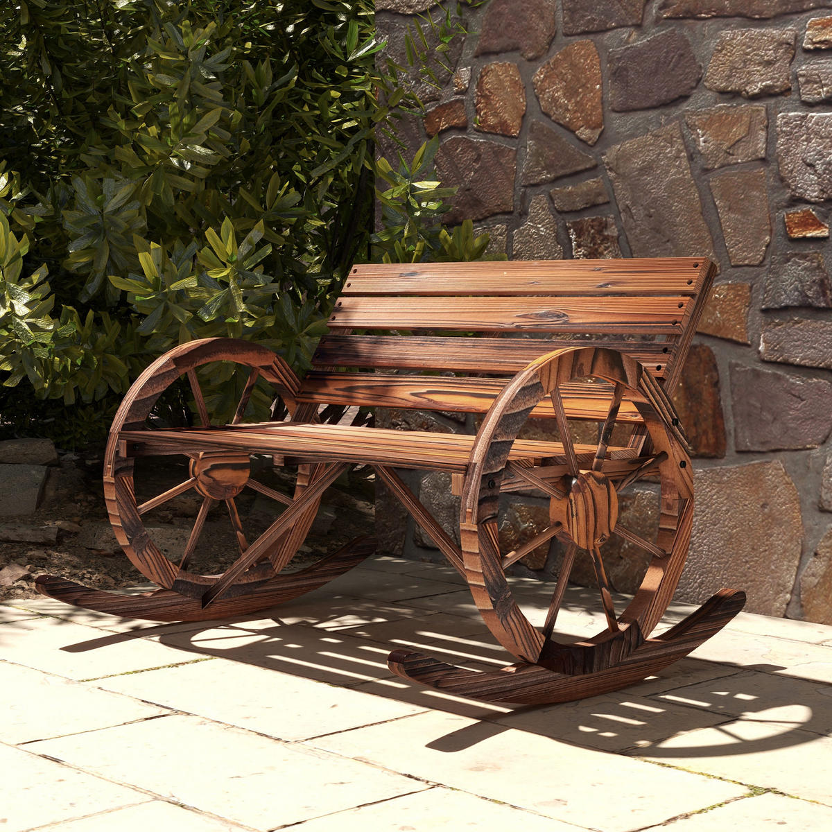 SCHAUKELBANK aus Holz, mit Armlehne, 2 Sitzer, für Garten, Balkon, Verkohlt - Dunkelbraun, Holz (88/74/105cm) - Outsunny