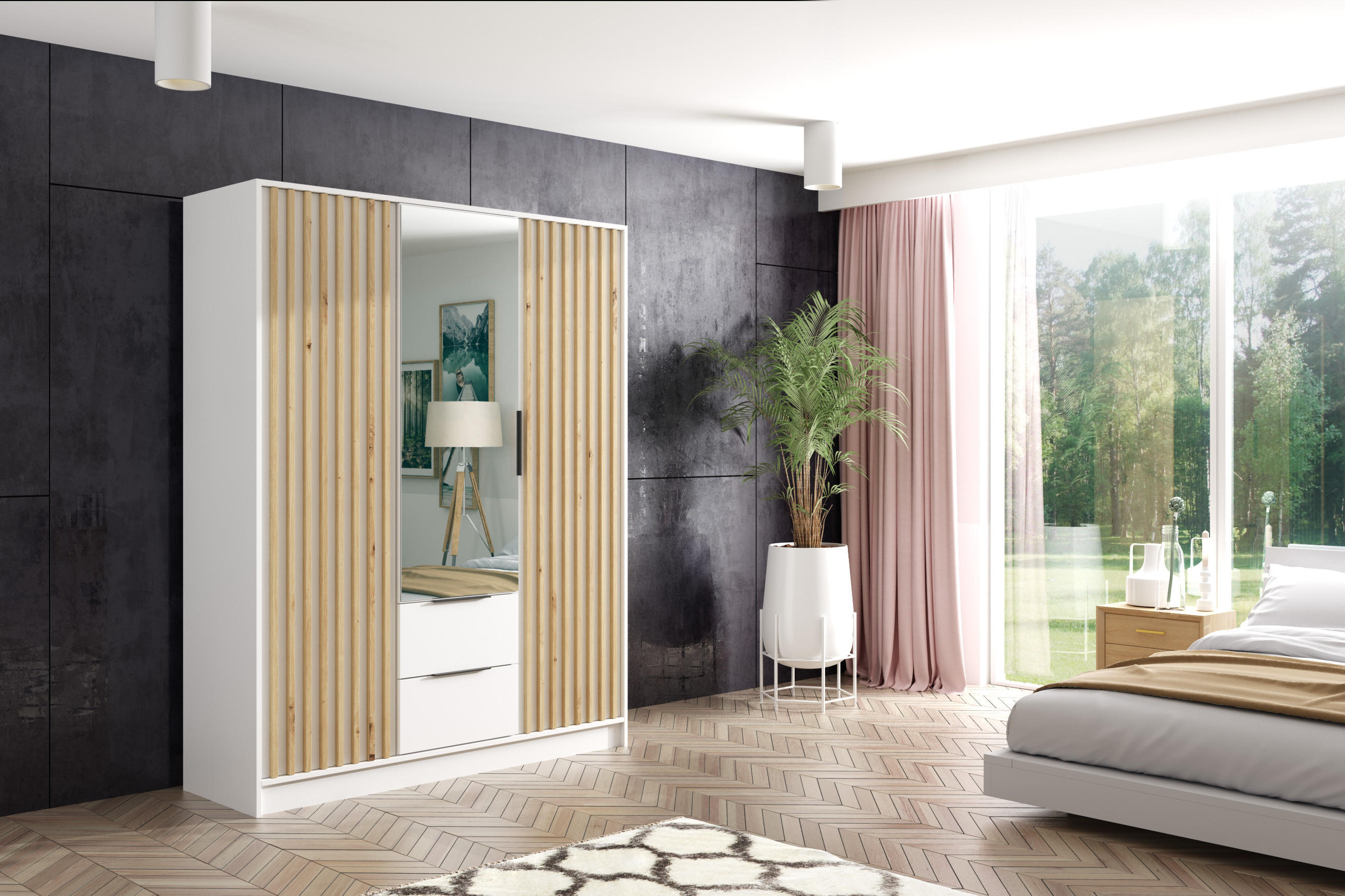 KLEIDERSCHRANK NERA - 150 cm - Weiß|Eiche Artisan - Weiß/Eiche Artisan, Holzwerkstoff (150/200/51cm) - ALTDECOR