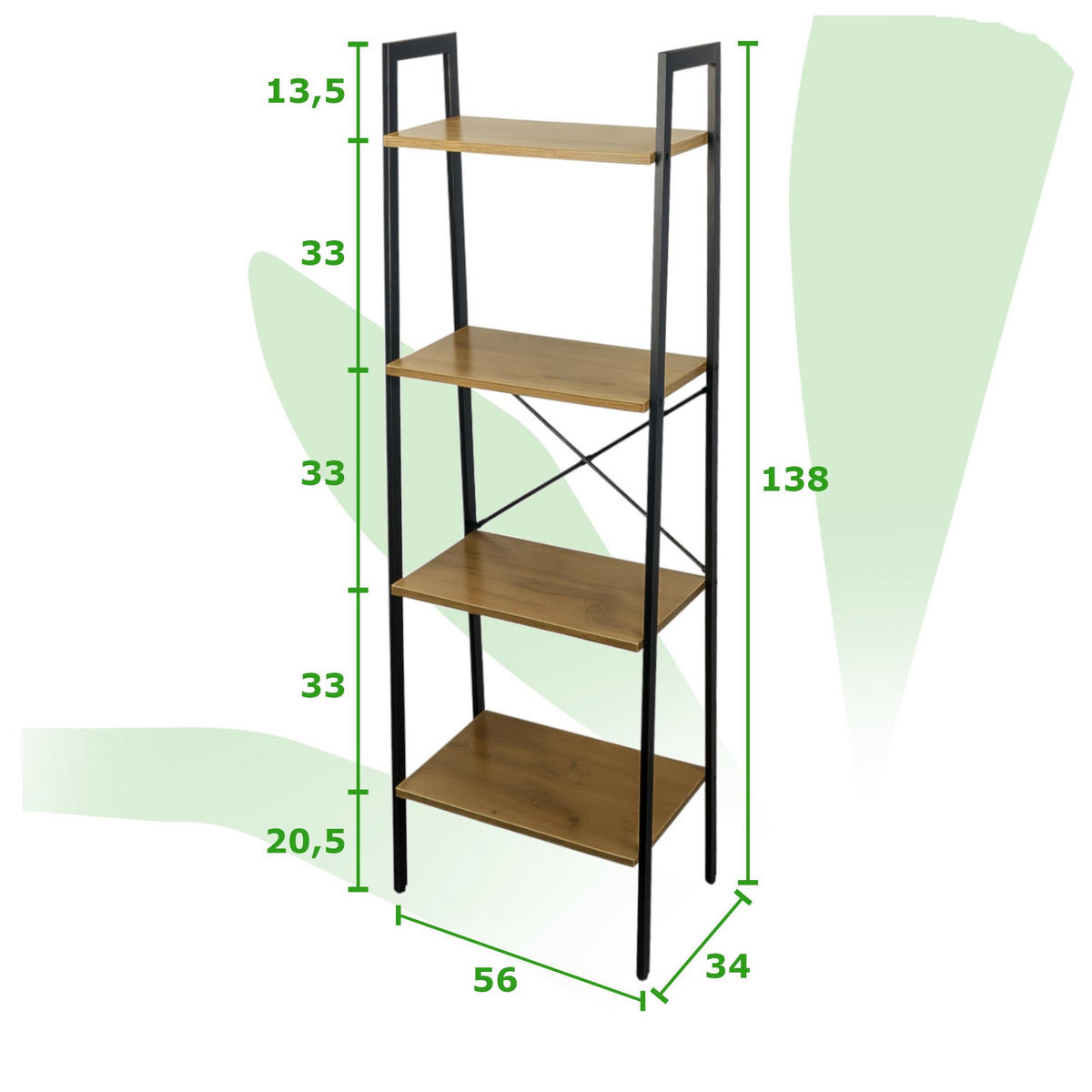 REGAL Metall Holzoptik Hellbraun 4 Böden 56/34/137 cm - Hellbraun, Holzwerkstoff (56/138/34cm) - Begryf