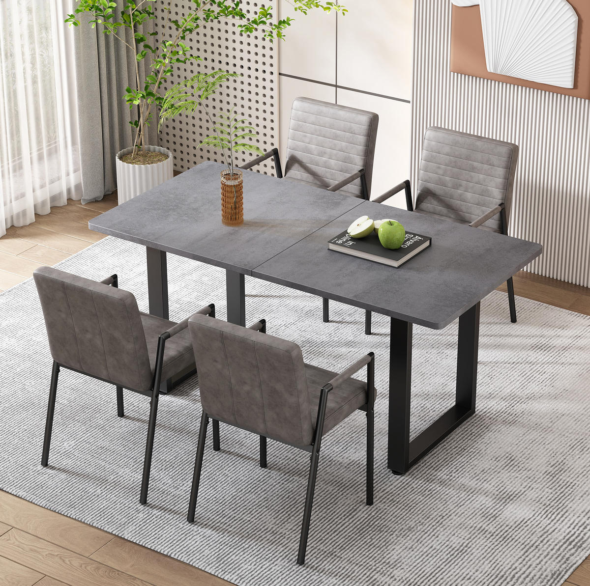 JEDÁLENSKÝ stôl 190 cm čierny/sivý, industriálny štýl, z drevotriesky a kovu - čierna, kompozitné drevo (140/70/75cm) - BEAOK
