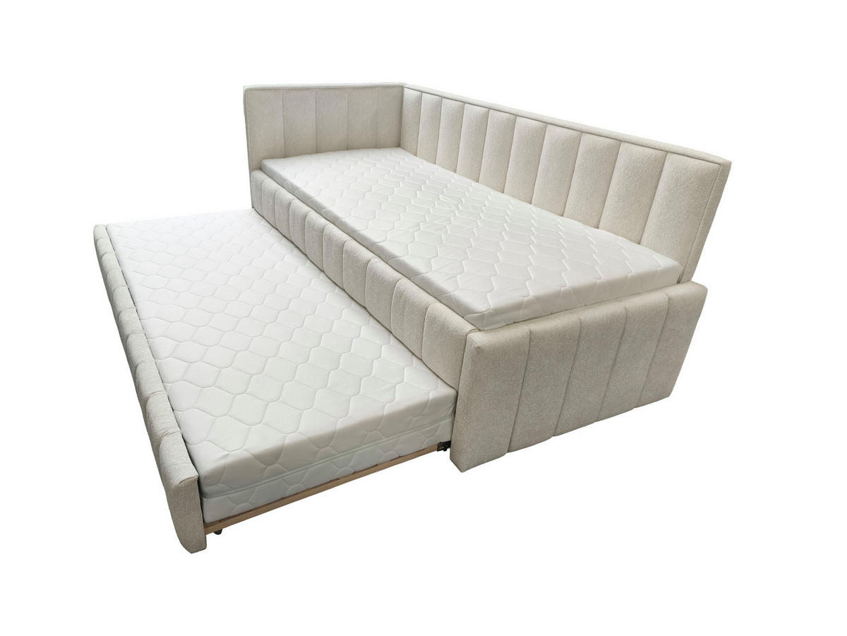 POLSTER-KINDERBETT LUKA 90x200 cm, links, mit Ausziehbett – Ecru - Ecru, Textil - KS Home Concept