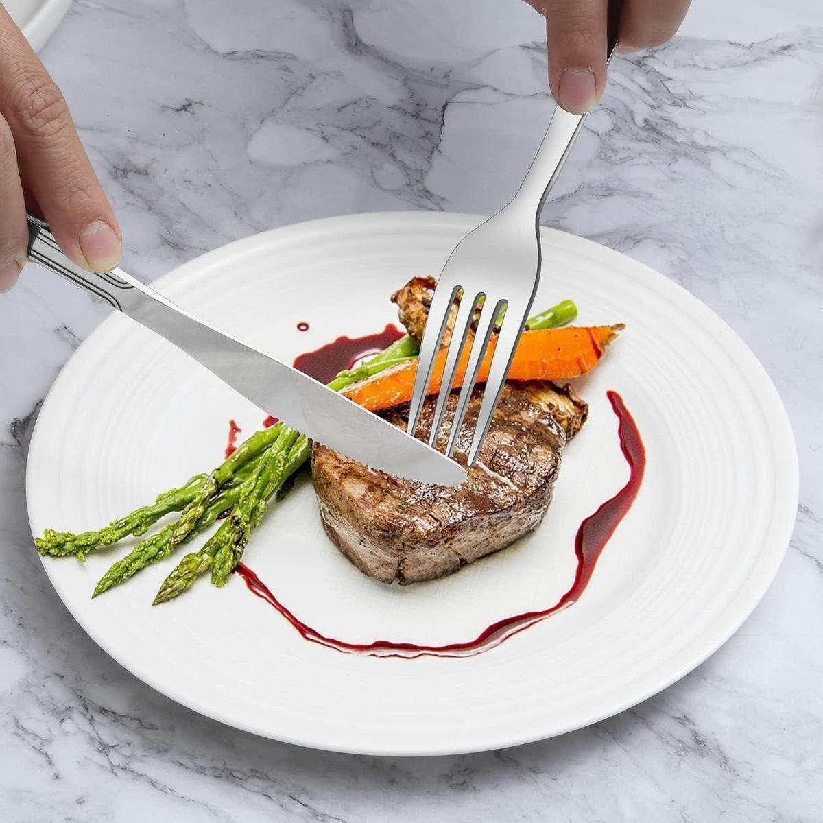 BESTECKSET 36-teilig Edelstahl 6 Personen mit Steakmessern spülmaschinenfest silber - Silberfarben, Metall