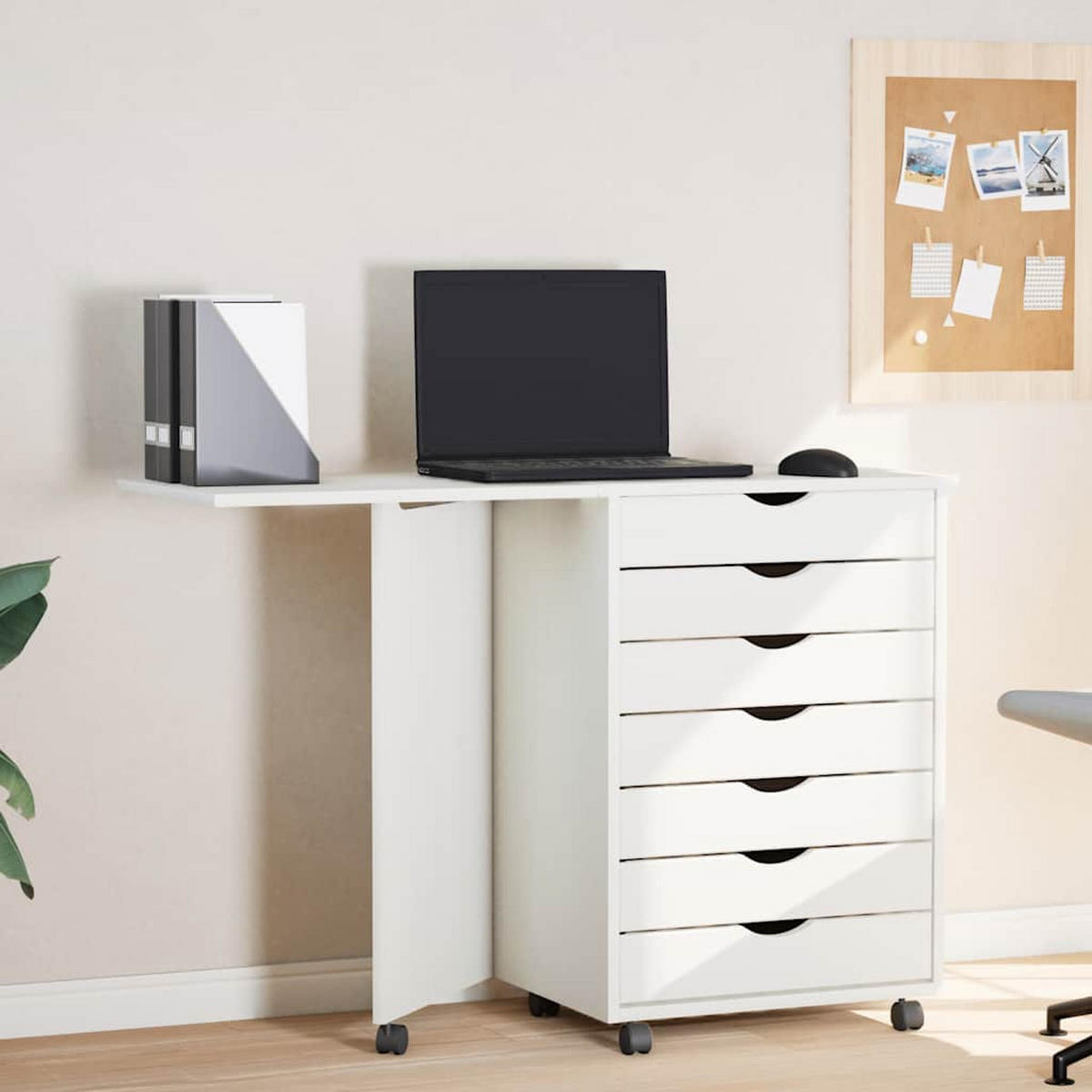 ROLLSCHRANK Mit Schreibtisch Moss Weiss Massivholz Kiefer - Weiß, Holz (105.5/39/74.5cm) - vidaXL
