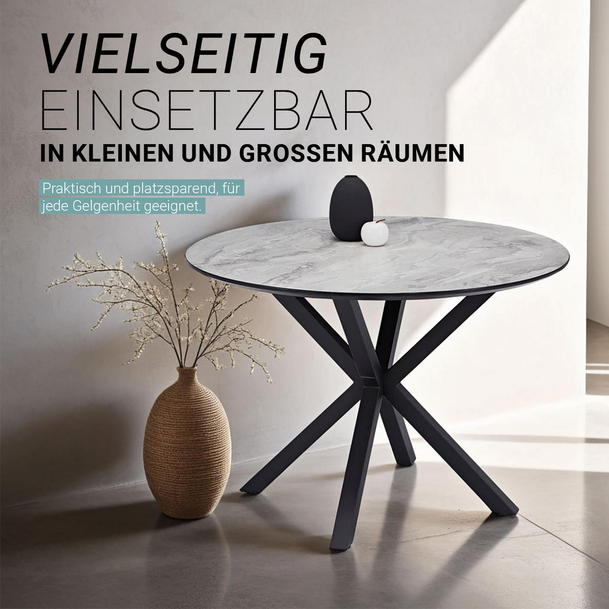 ESSTISCH rund 110 cm Schwarz Grau Metallgestell massiv - Schwarz/Grau, Holzwerkstoff/Metall (110/110/77cm) - Homestyle4u