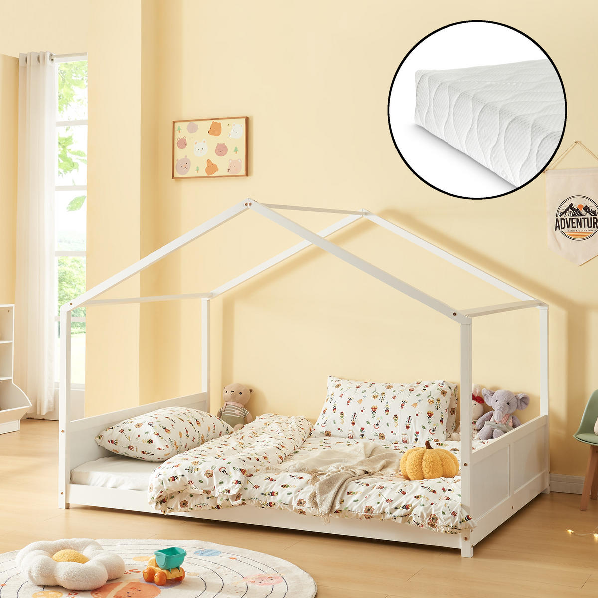 KINDERBETT Simo mit Matratze - Weiß, Holz (120/200cm) - [en.casa]
