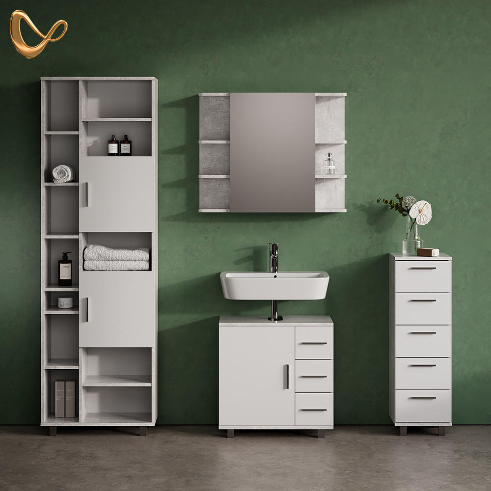 Thumbnail - Livinity® Badmöbel-Set, Grau, Holzwerkstoff, 20 Fächer, 8 Schubladen, Rechteckig, 60x60x33 cm, Badezimmer, Badmöbelsets ...