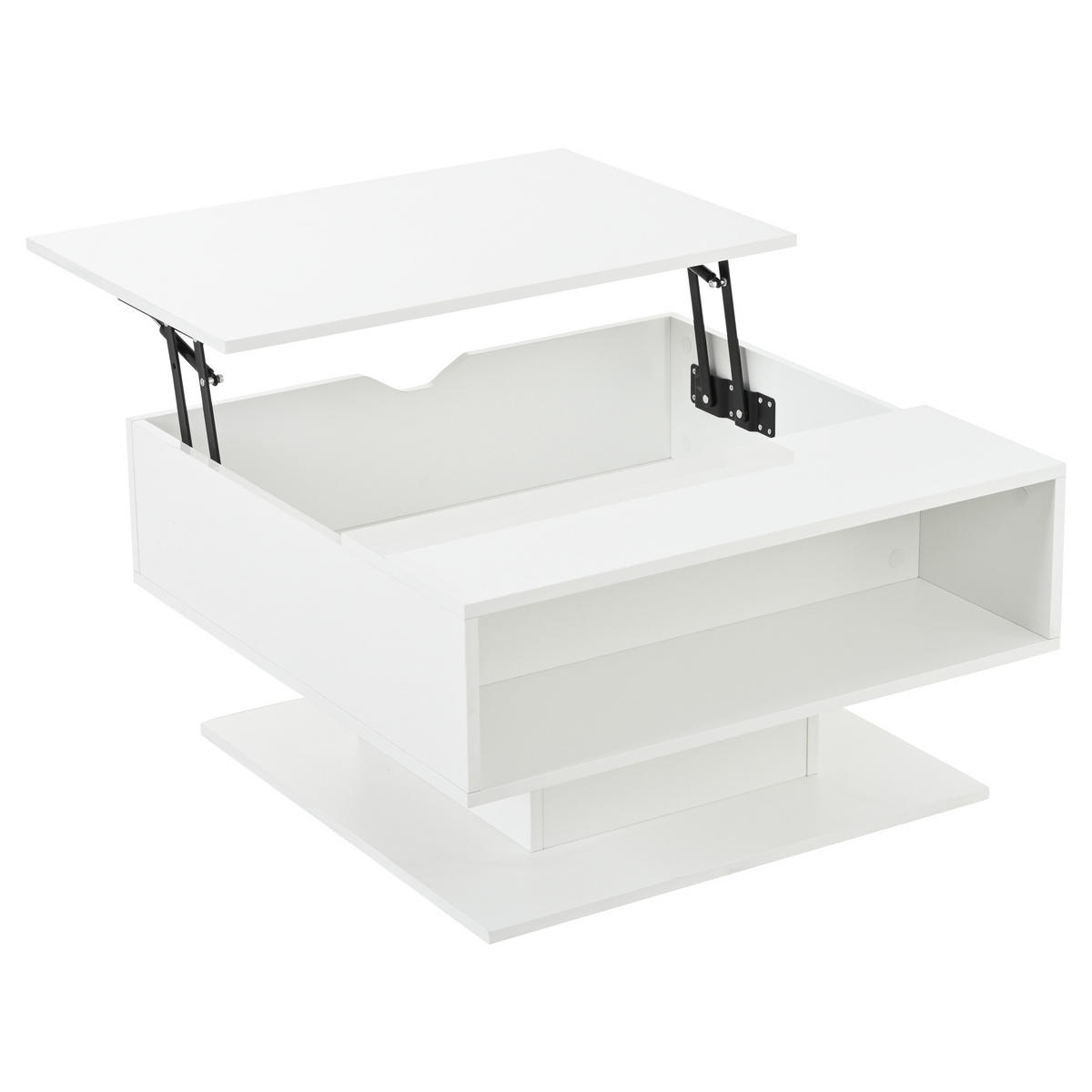 COUCHTISCH 80/75/40 cm weiß aus Spanplatte mit Hubfunktion und LED-Beleuchtung - Weiß, Holzwerkstoff (80/75/40cm) - OKWISH