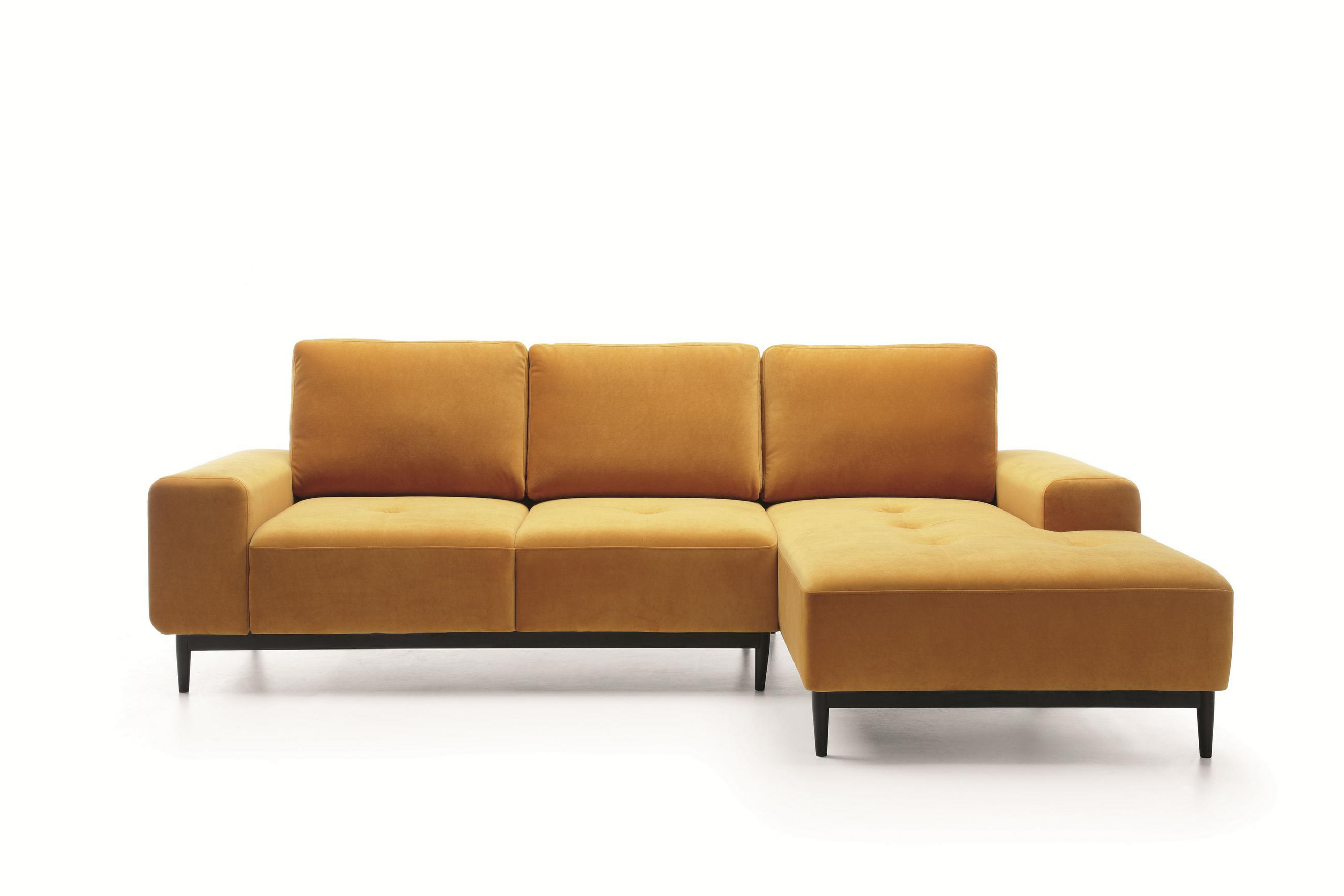 ECKSOFA SACRO Gelb Plüsch-Stoff mit Schlaffunktion - Gelb, Holz (266/175cm) - MASSENO