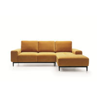 ECKSOFA SACRO Gelb Plüsch-Stoff mit Schlaffunktion - Gelb, Holz (266/175cm) - MASSENO