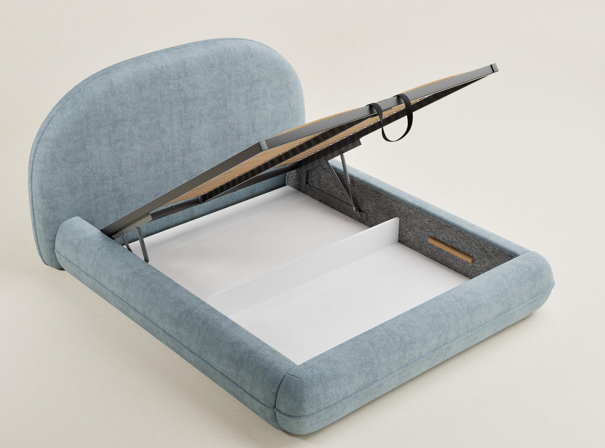 POLSTERBETT Koji Hellblau 180/200 cm im Chenille-Stoff - Schwarz/Naturfarben, Holz/Holzwerkstoff (180/200cm) - Maison de Reve