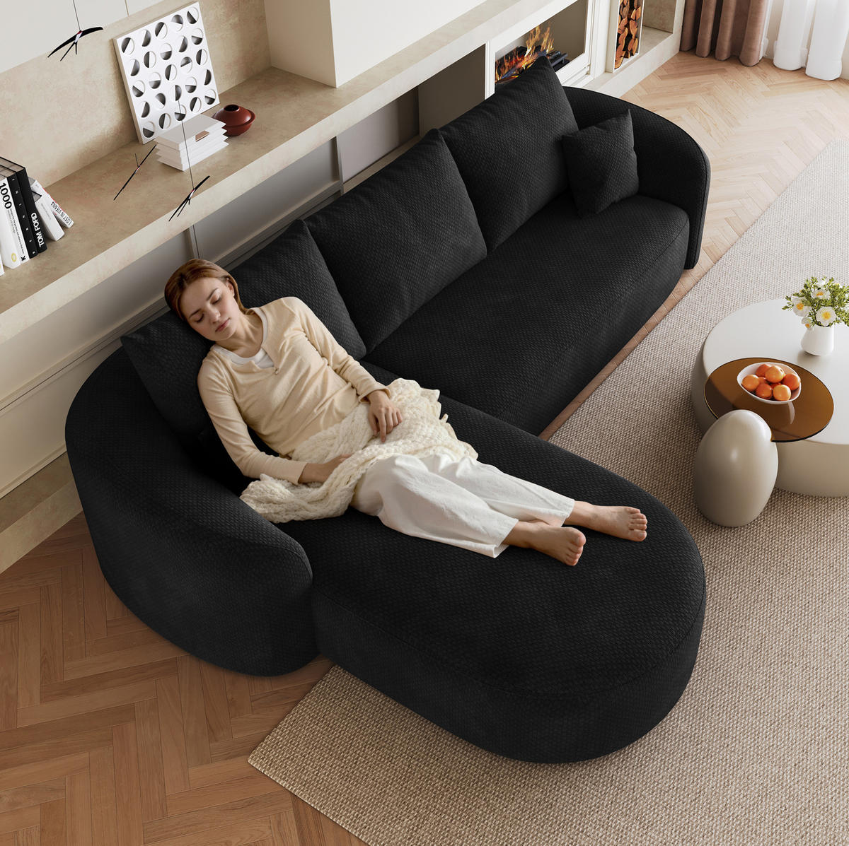 ECKSOFA 266/168/85 cm schwarz aus Stoff ohne Montage - Schwarz, Textil (168/266cm) - OKWISH